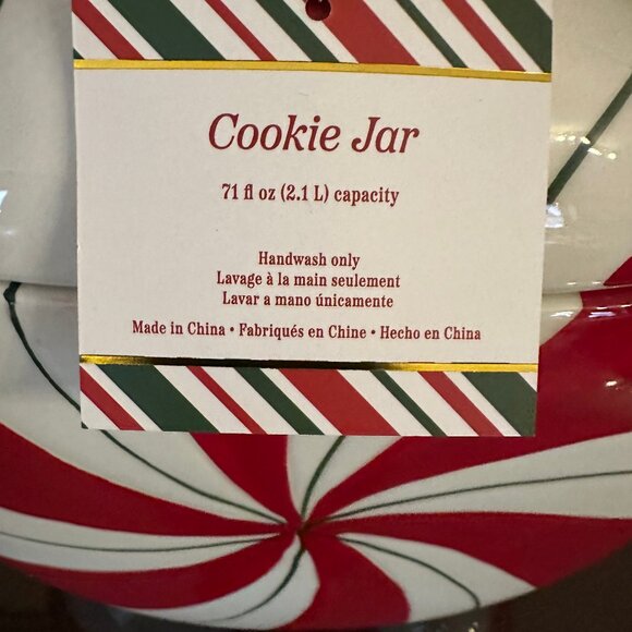 Peppermint Christmas FESTIVE CANDY Striped Cookie Jar Ceramic 9x7" NWT - Picture 8 of 8